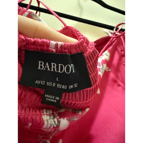 Bardot Amika Pink Floral Satin Bustier Midi Dress Wedding Guest Revolve NWT - 8 - Picture 9 of 15